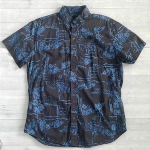 J Crew Blue Tropical Print Short Sleeve Button Down Shirt L